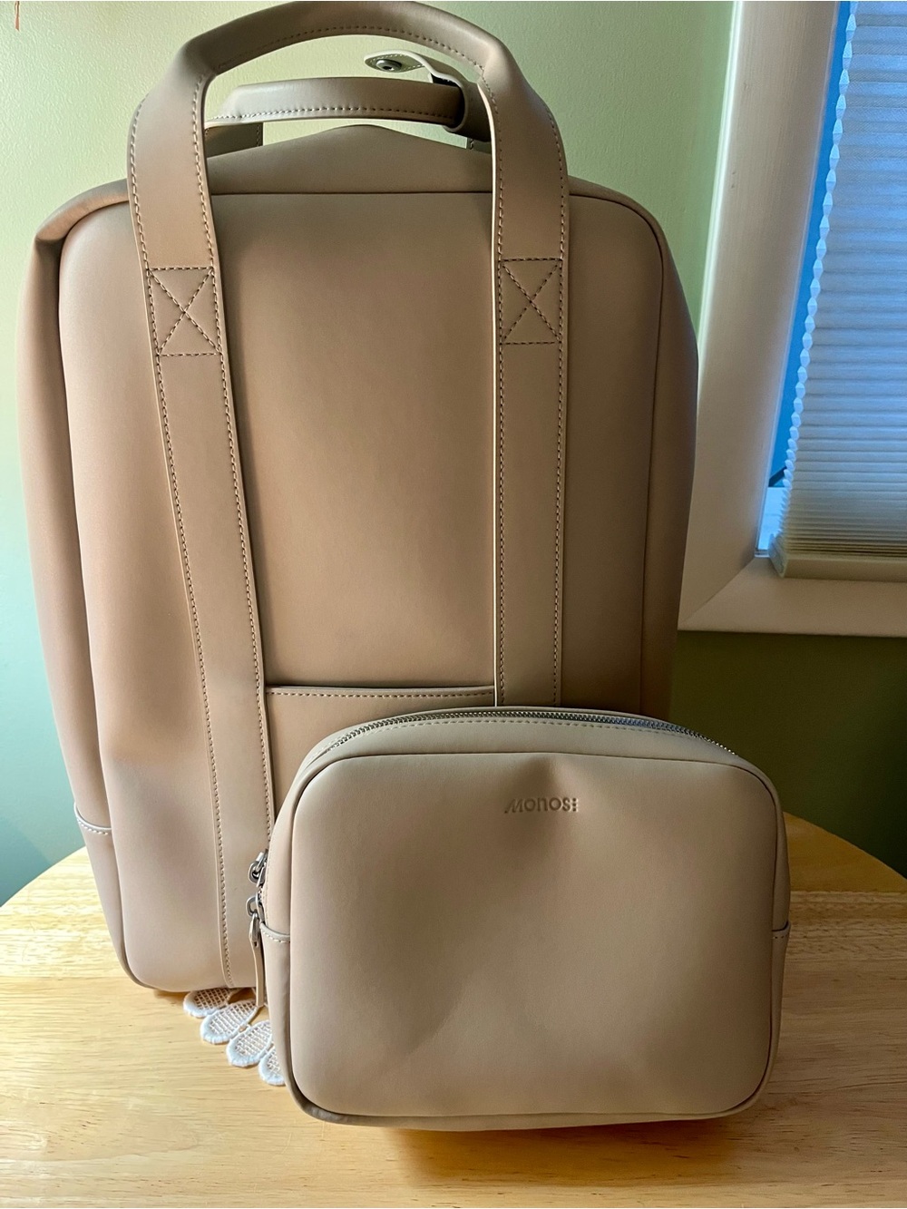 Monos Metro Backpack and Pouch in Light Beige
